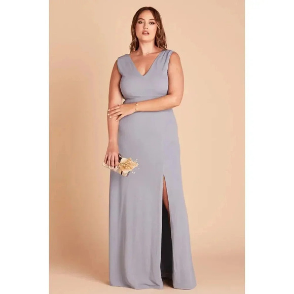 NWT Birdy Grey Shamin Maxi Dress Sleeveless V Front & Back Crepe Dusty Blue 2X - Picture 7 of 10